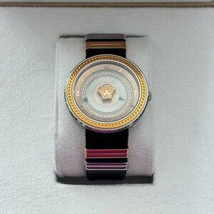 Versace V-Metal Two Tone Dial Unisex Watch Gold Silver and Black